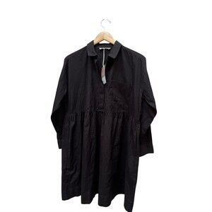 Everlane The Field Dress Babydoll Style Solid Black Long Sleeve NWT Oversized XS